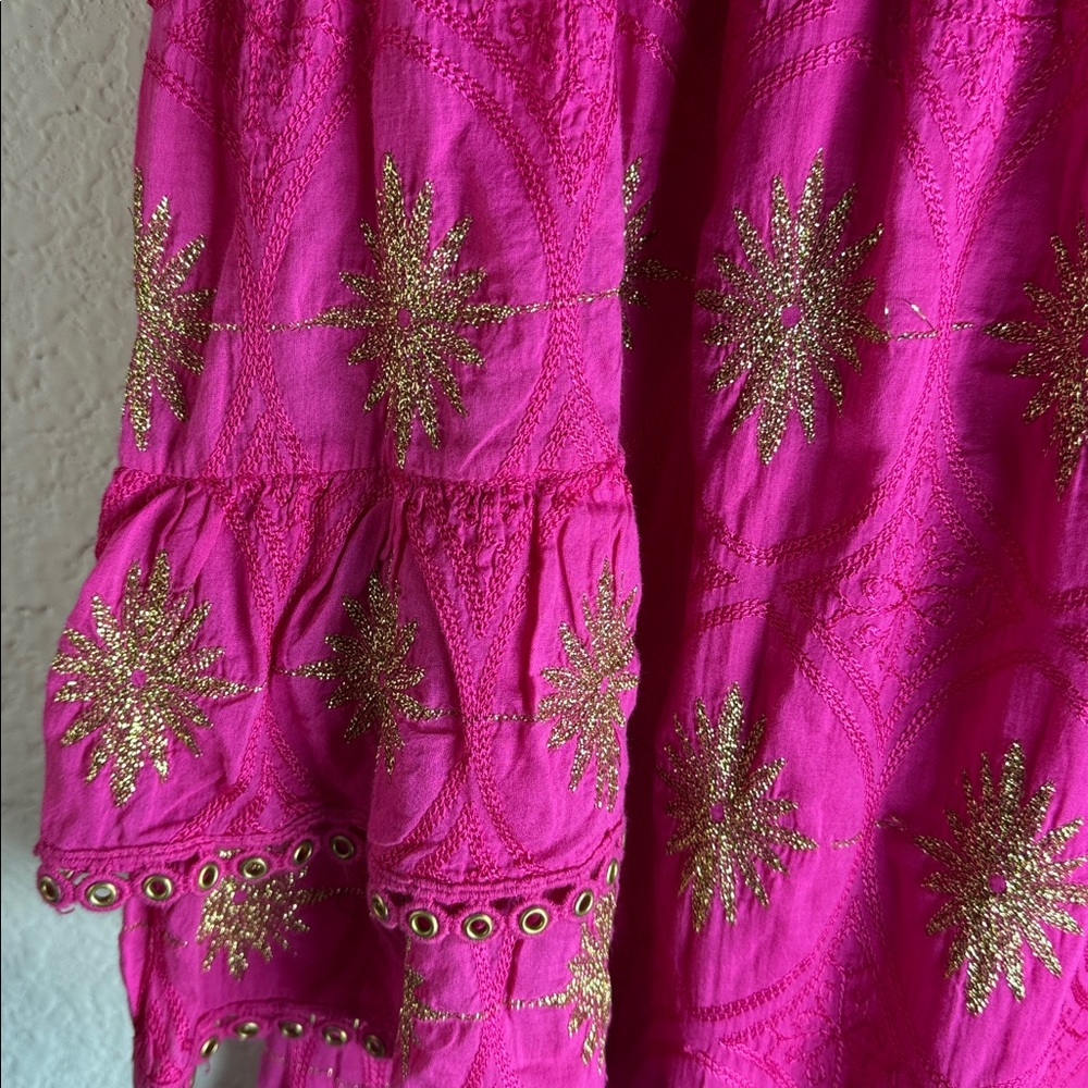 Boston Proper Pink Gold Embroidered Off The Shoulder Ruffle Sleeve Dress S‎ - Picture 6 of 8